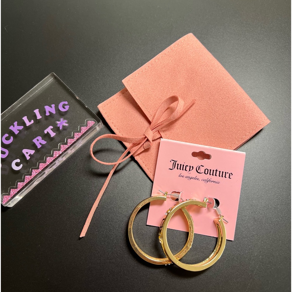 NWT💍  Juicy Couture Gold Tone Logo/Flower Hoop Earrings